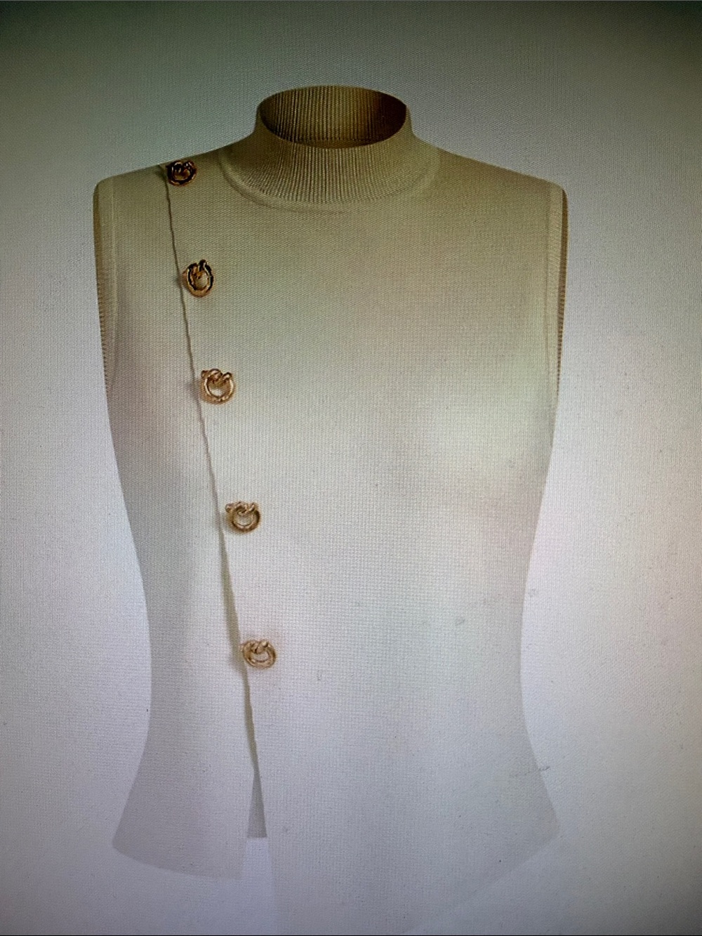 Commense Cream Sleeveless Knit Tank with Gold Buttons